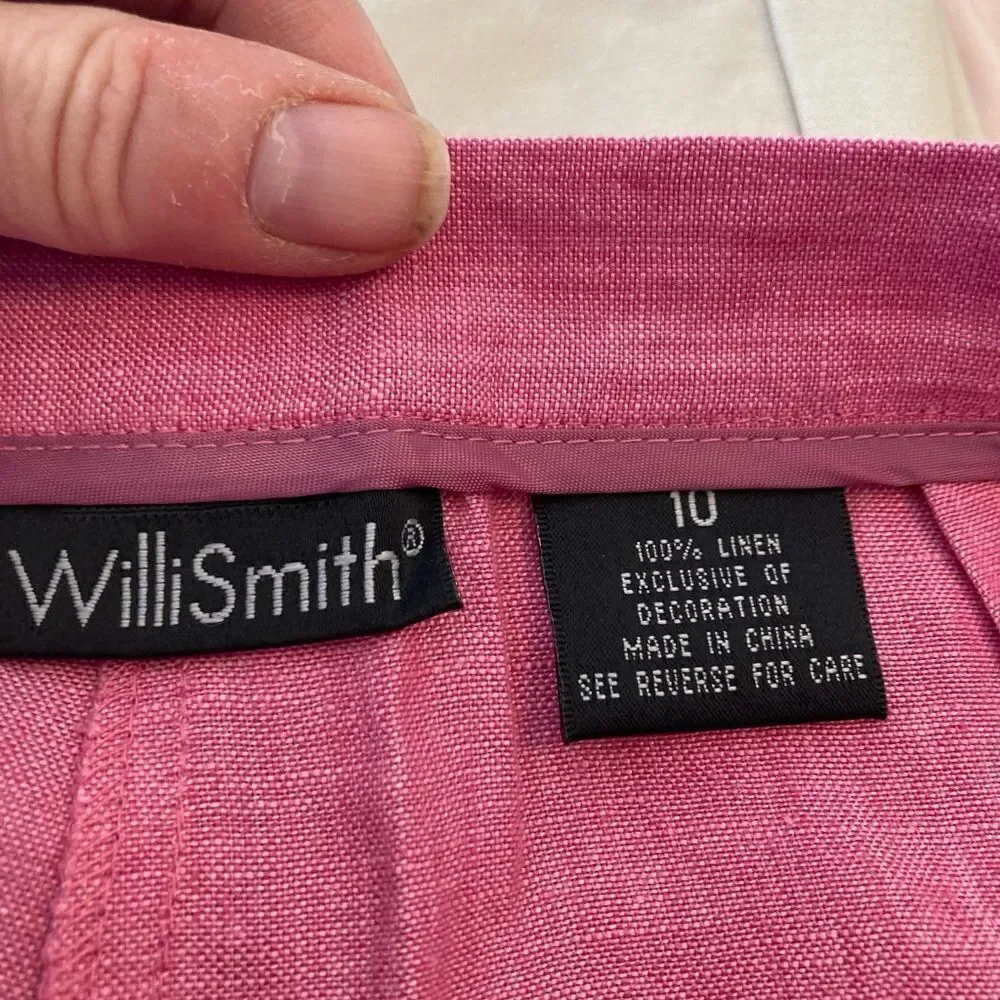 Willi Smith linen pants w/ fitted waist crochet hem
